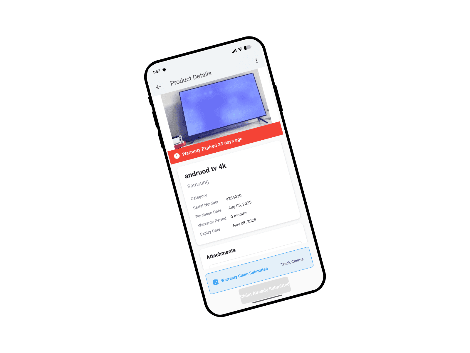 Claim Warranty Screen